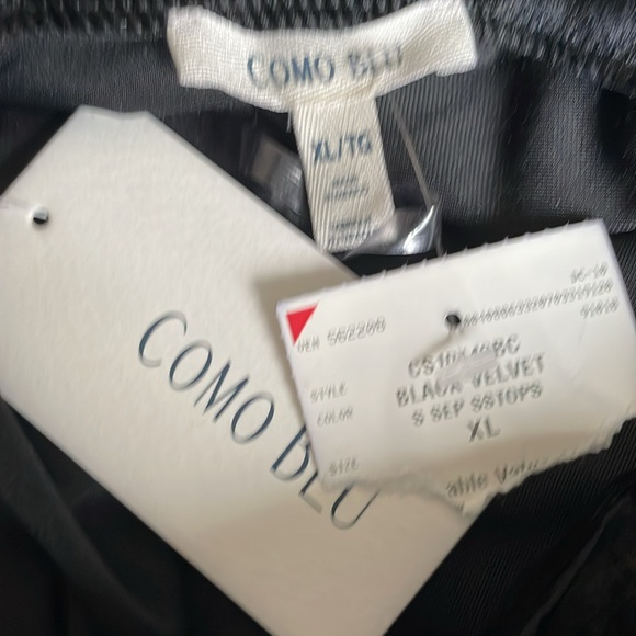 Como Blu Top Women Size XL Black Velvet Dressy Trumpet Sleeves Goth Bohemian - Picture 6 of 15